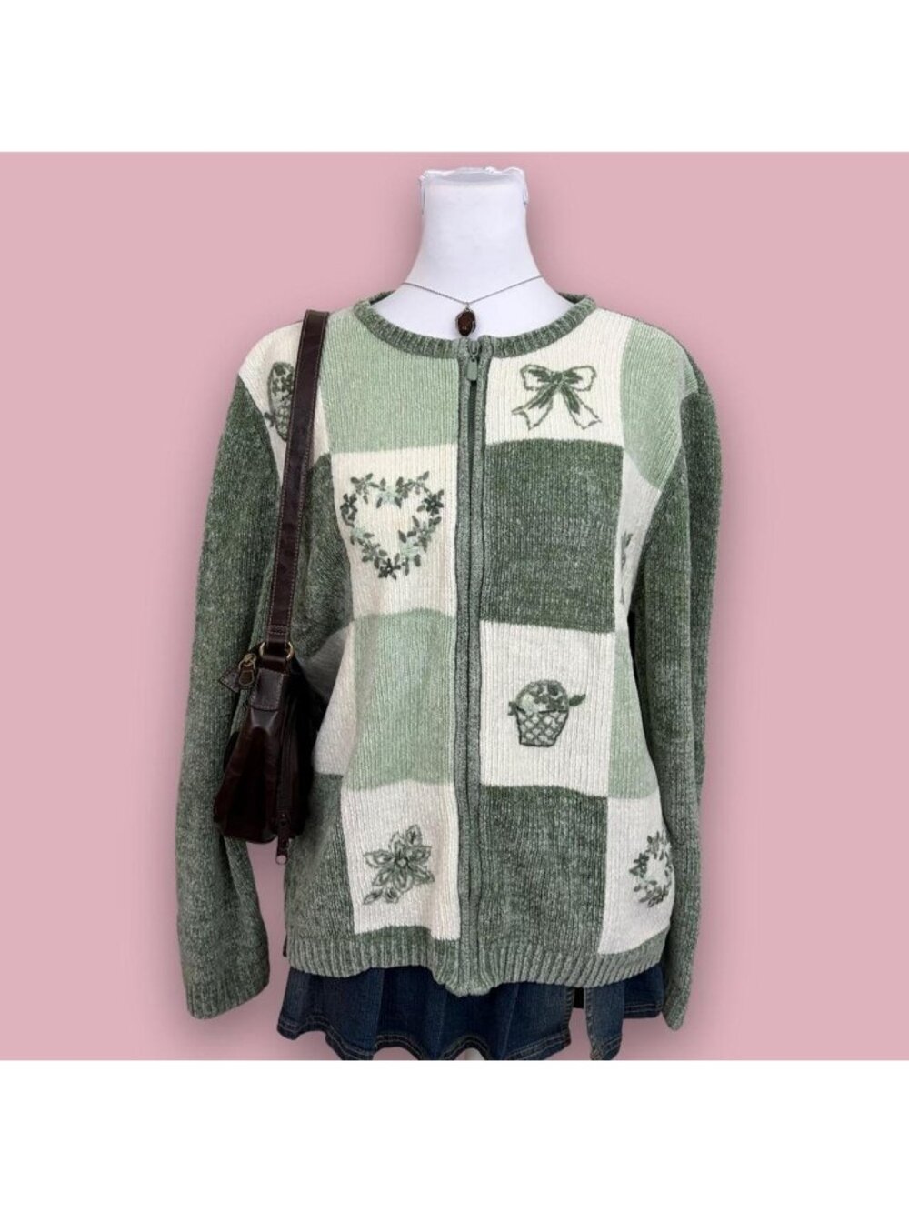 patchwork cottagecore coquette zip cardigan